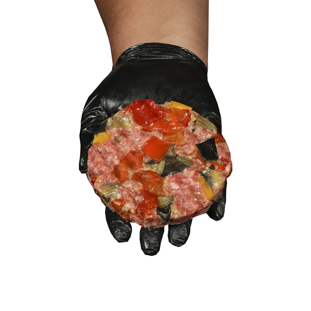 Hamburger con peperoni e melanzane